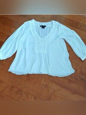 Zara White Crochet V-Neck Tunic Top